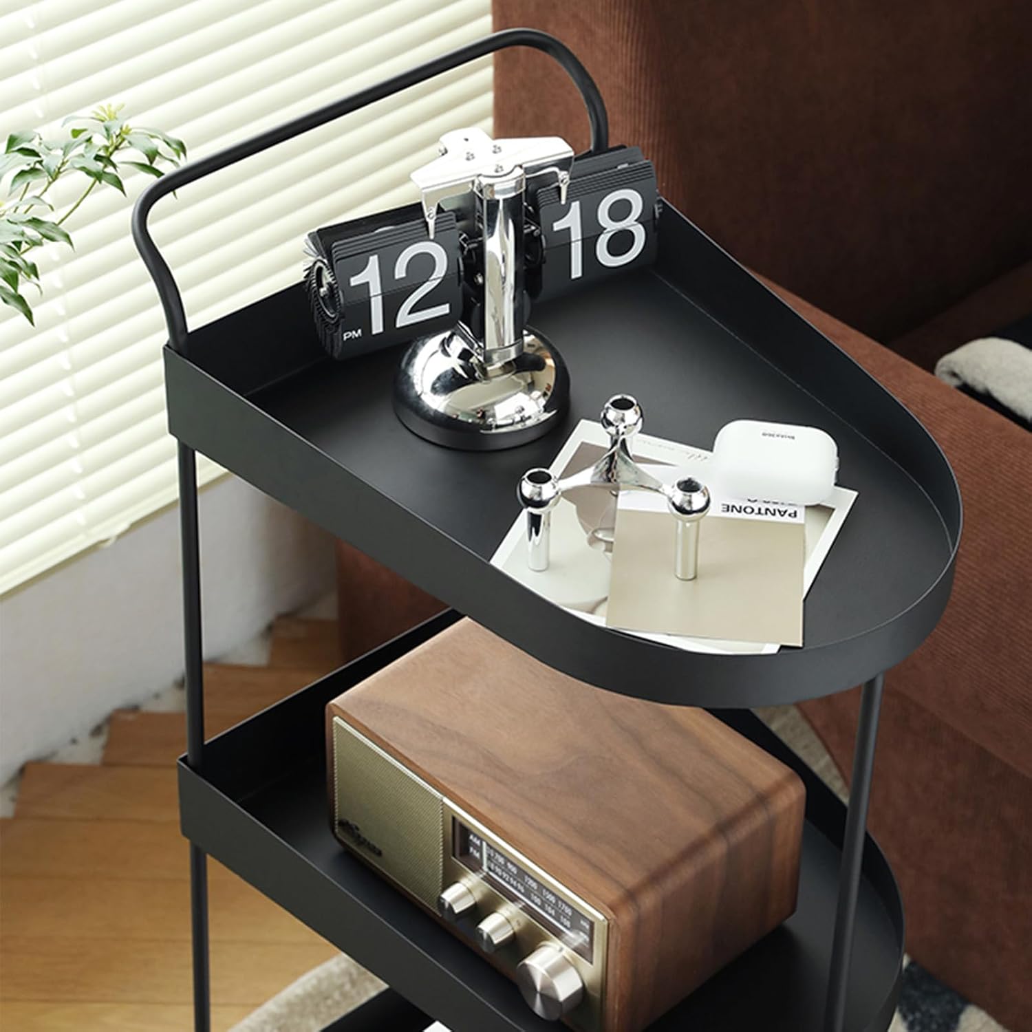 3-Tier Rolling Bar Cart with Metal Frame Black 15Dx9Wx31H
