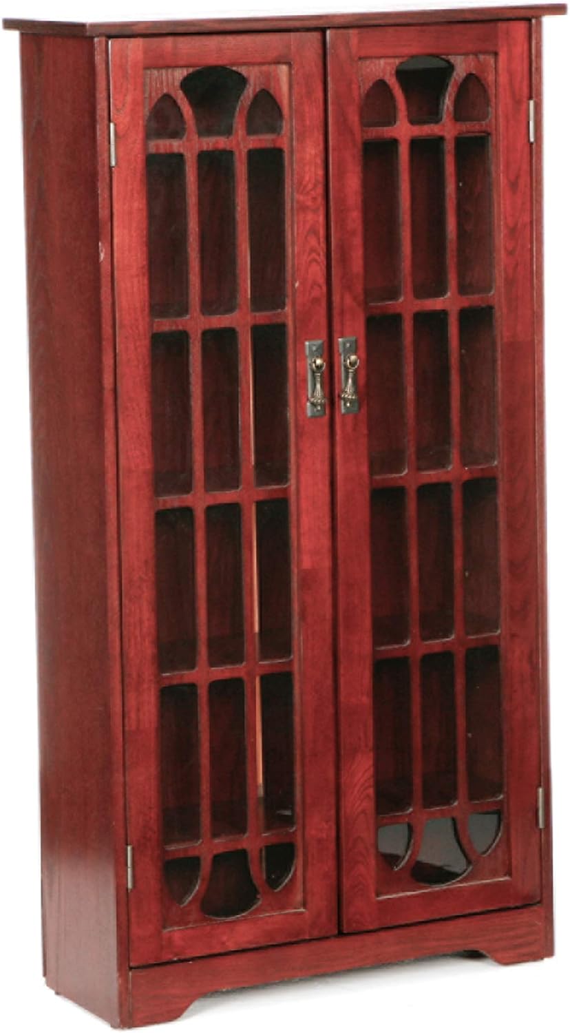 SEI Furniture Window Pane Storage Display Cabinet Cherry
