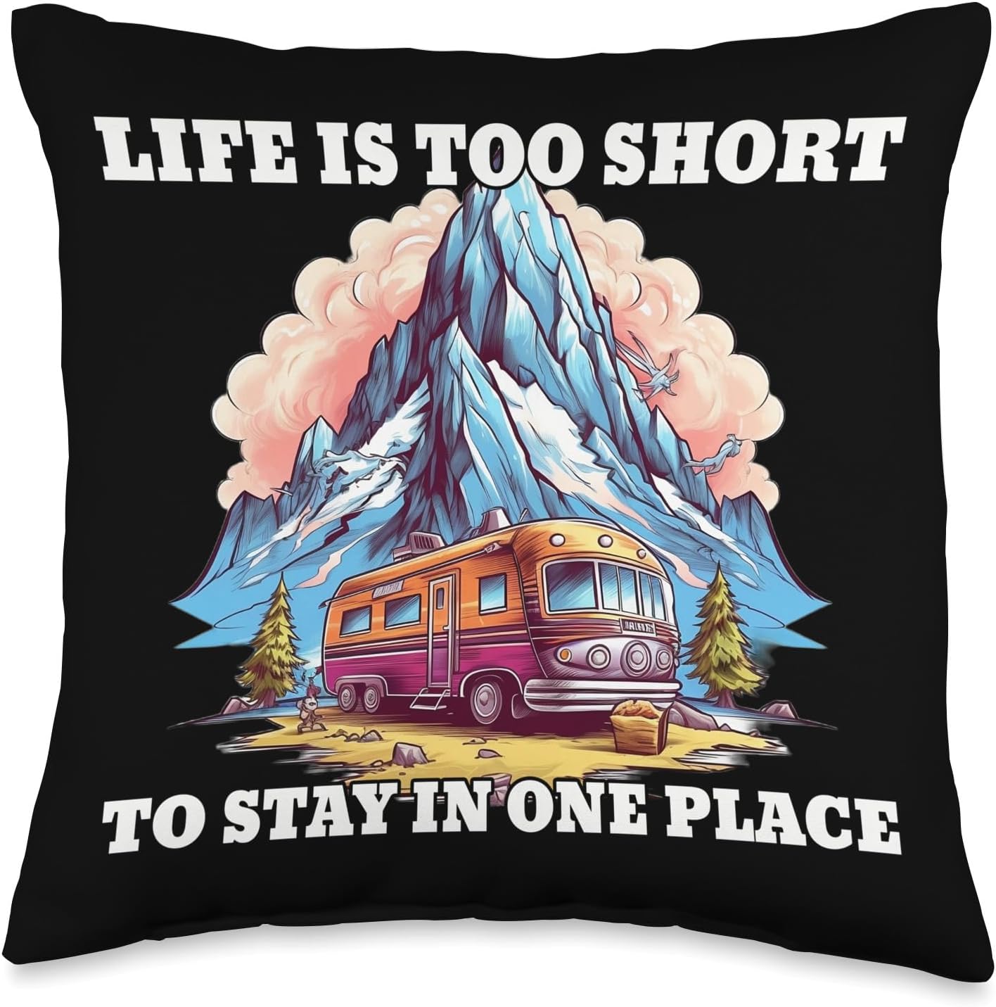 Caravan Camper RV Throw Pillow 16x16 Multicolor
