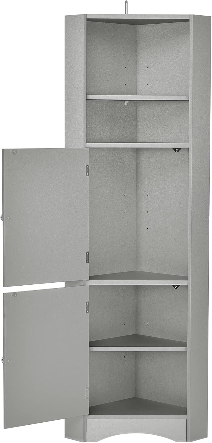 Bellemave Tall Corner Cabinet with 2 Shelves and 2 Tiers Freestanding Storage Cabinet Grey