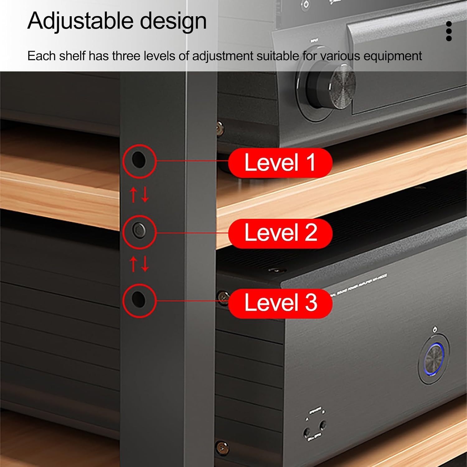 ZIHESY Audio Rack Tower with 3 Adjustable Shelves