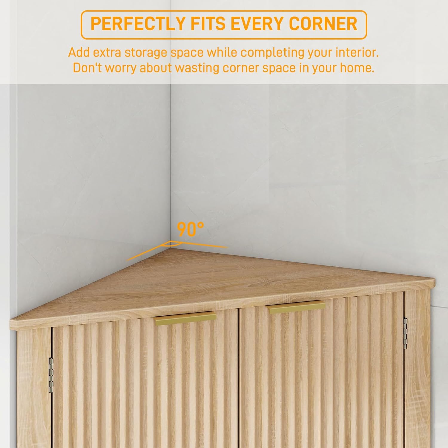 Vabches Fluted Corner Cabinet 64 Inch Storage Organizer