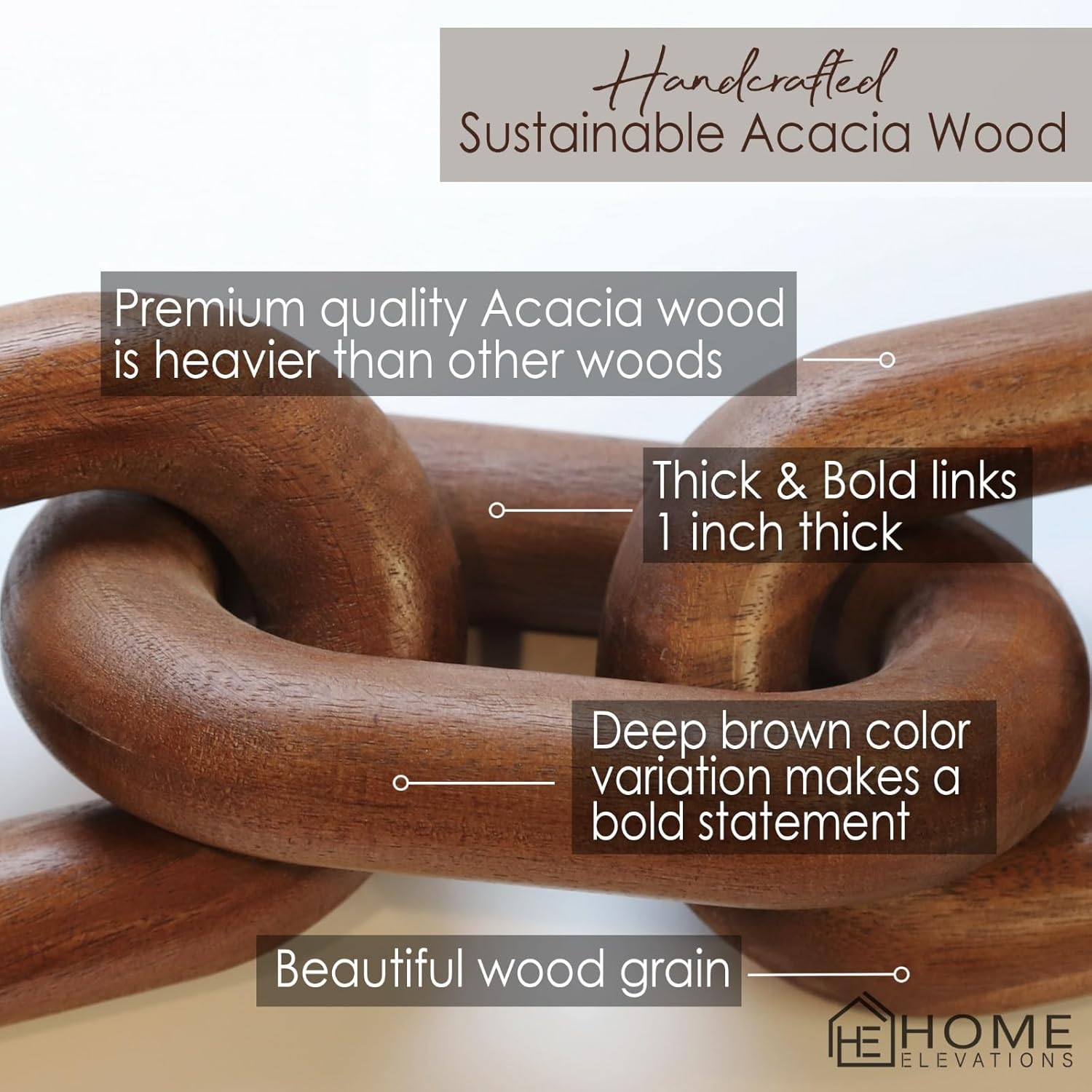 Acacia Wood Chain Link Decor - Brown with Red Undertone