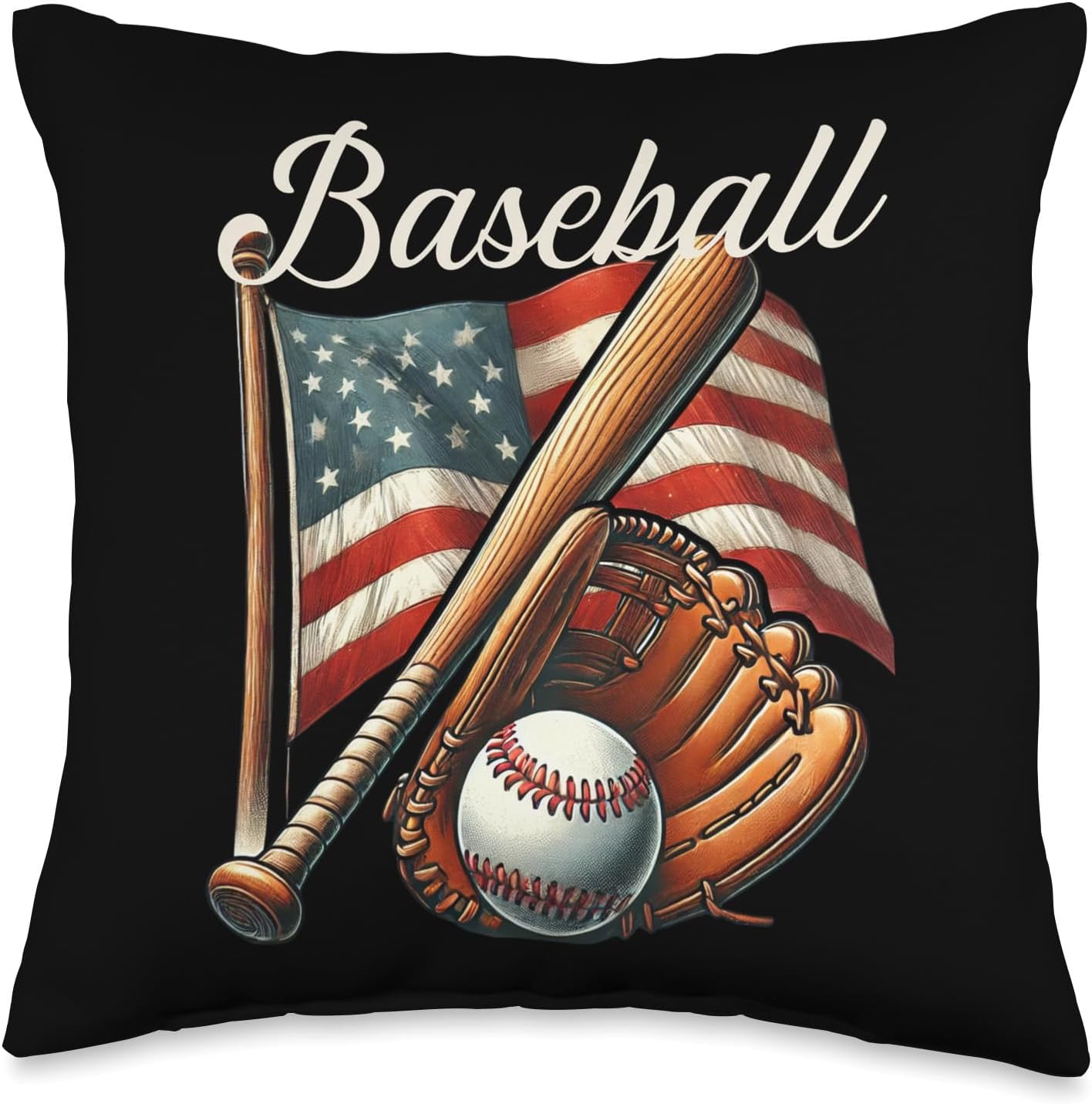 Baseball Bat Throw Pillow with USA Flag Design 1