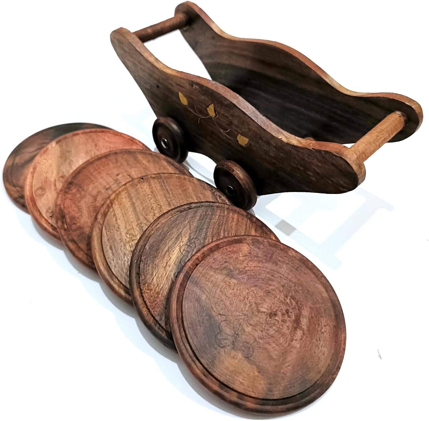 Vintage Wooden Decorative Cart with Gold Leaf Accents