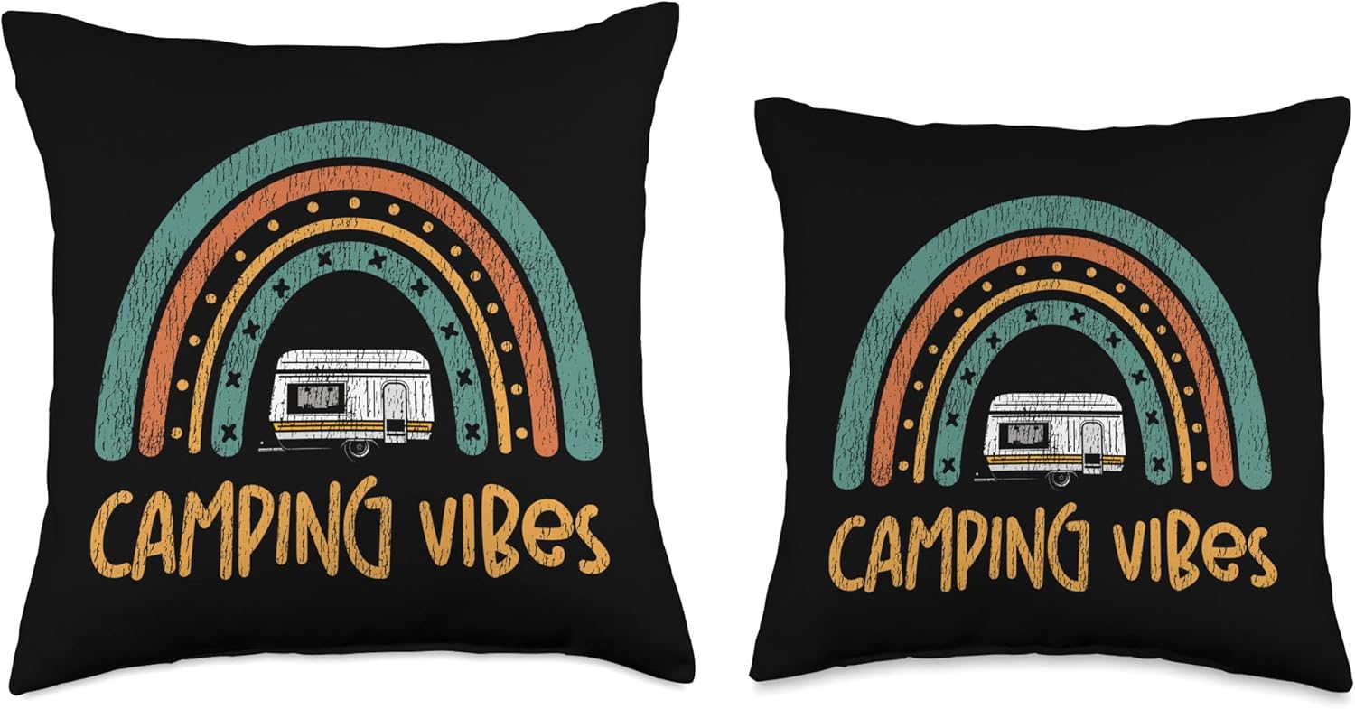 Motorhome Camping Retro Throw Pillow