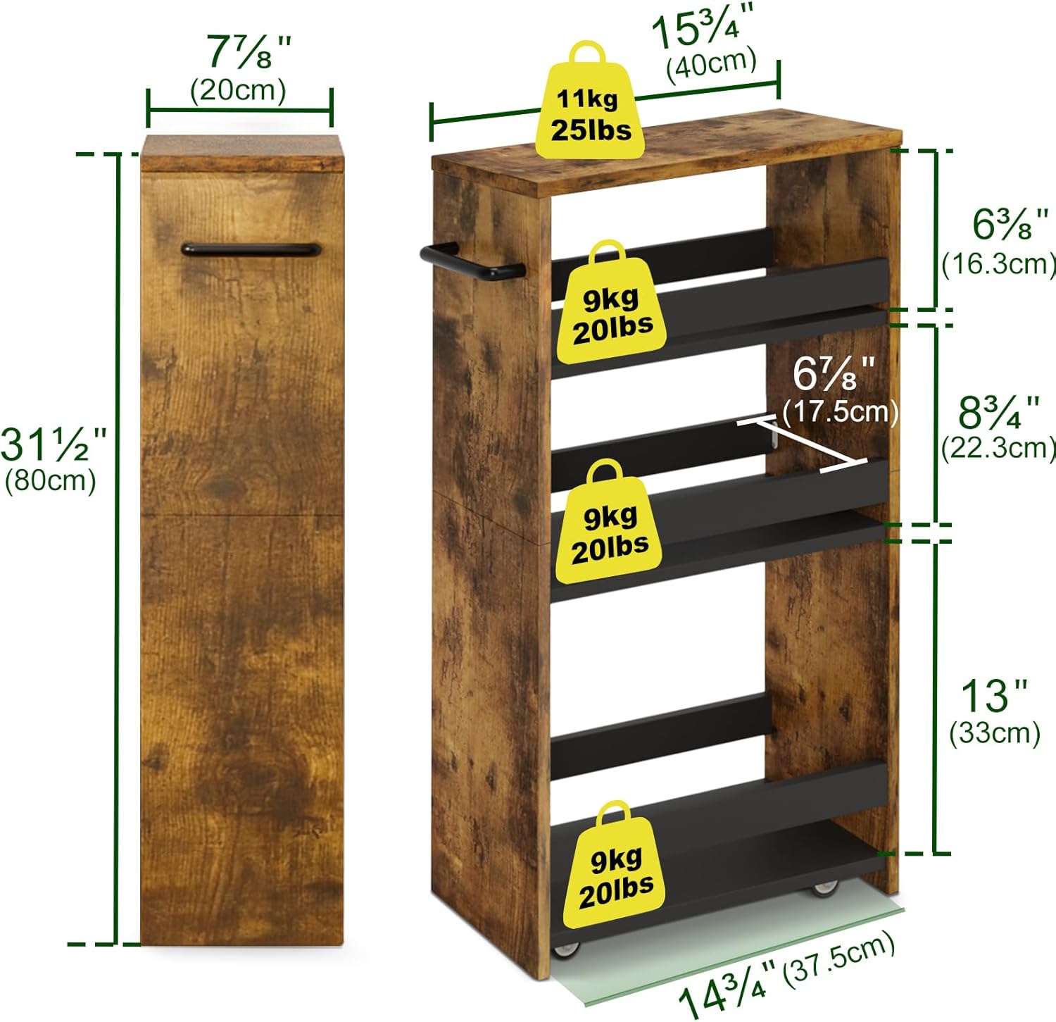 TEAMIX 4 Tier Storage Cart with Handle and Wheels