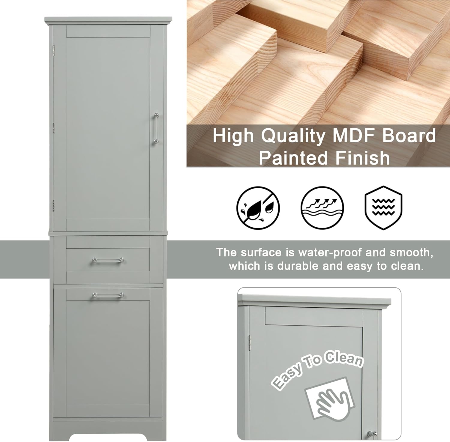 Tall Bathroom Cabinet with Two Drawers and Adjustable Shelf