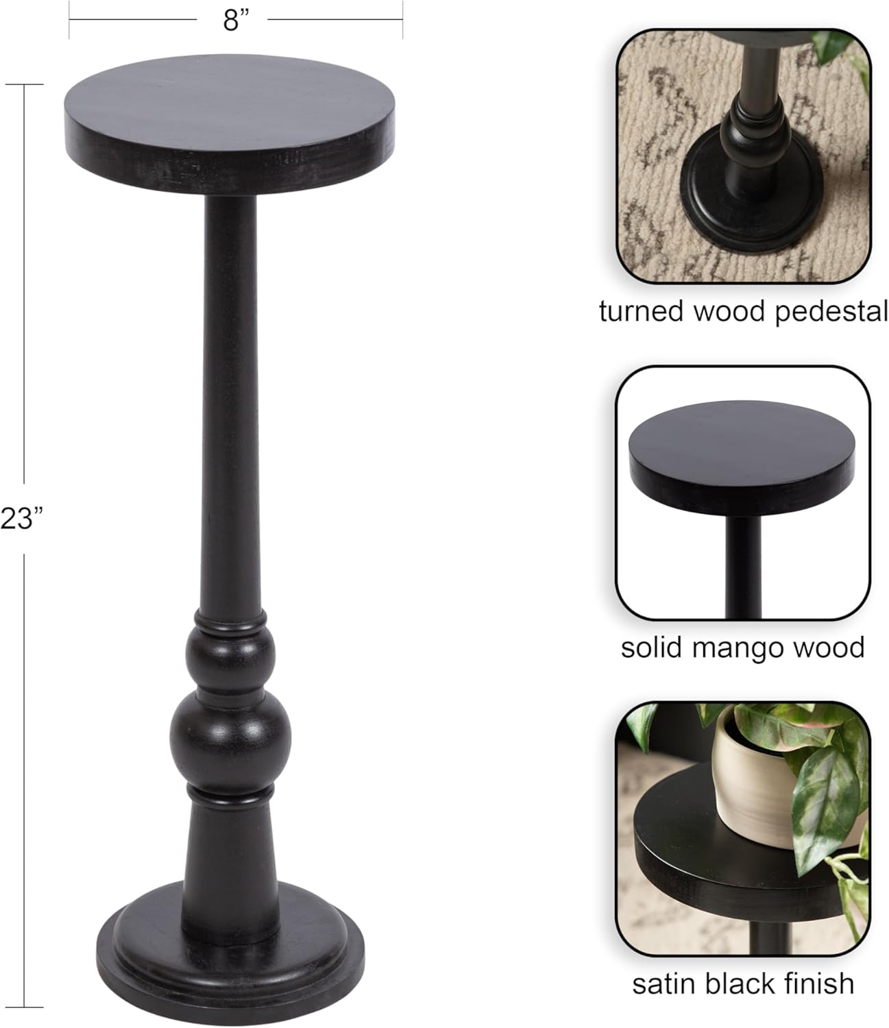 Kate and Laurel Wegner Traditional Wooden Round Drink Table Black