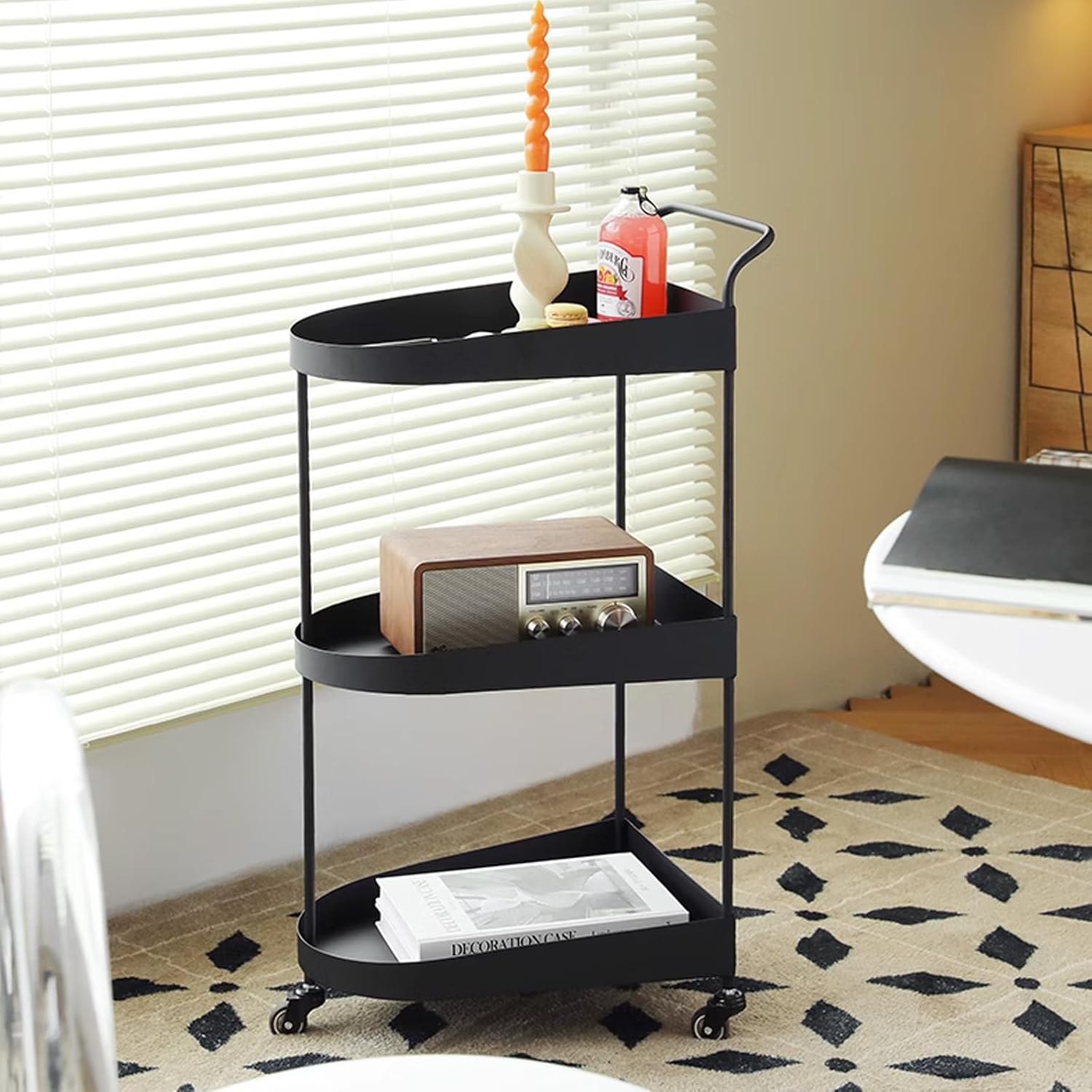 3-Tier Rolling Bar Cart with Metal Frame Black 15Dx9Wx31H