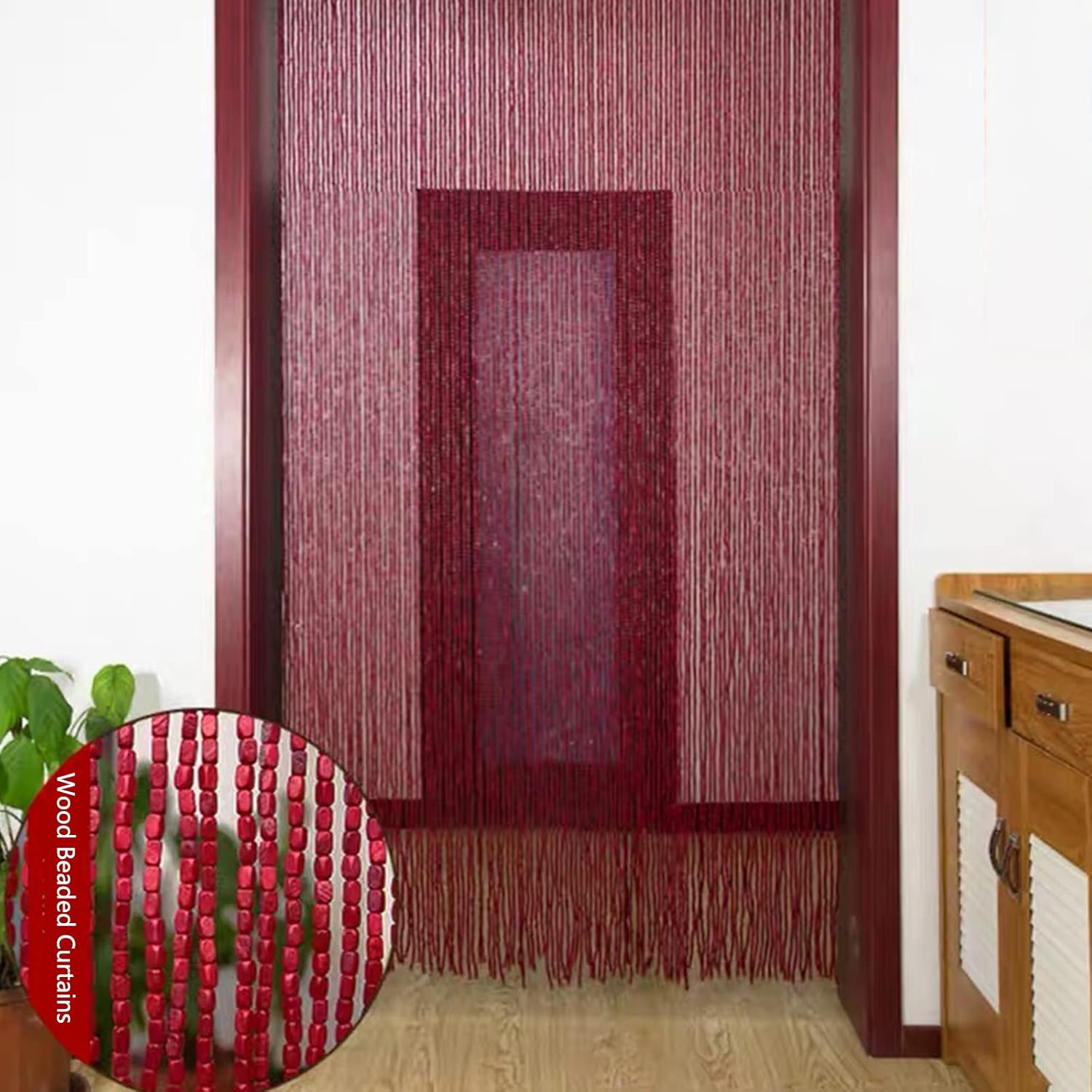 Natural Wood Bamboo Beaded Curtain Room Divider