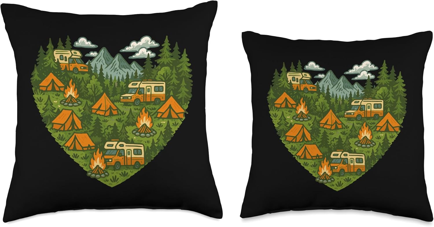 Motorhome Camping Heart Throw Pillow