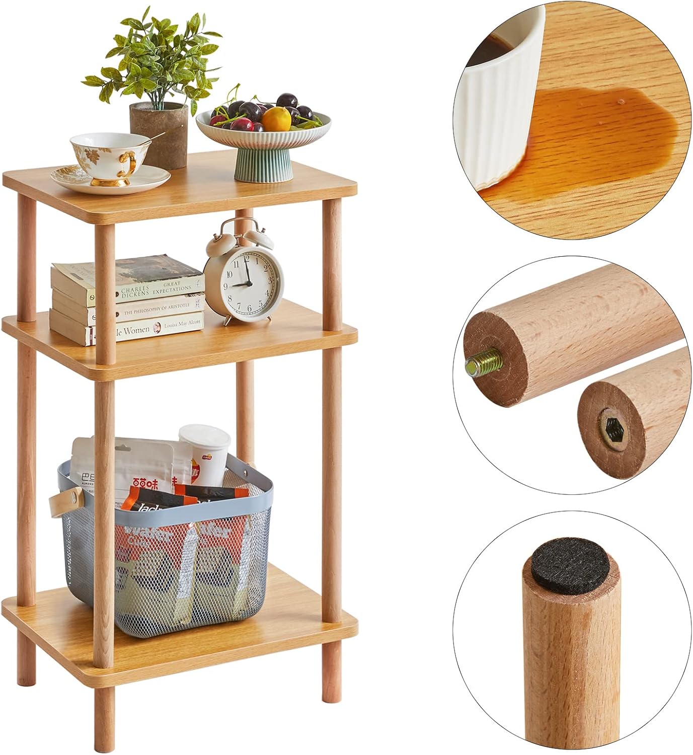 IBUYKE 3-Tier Side Table with Storage Shelves