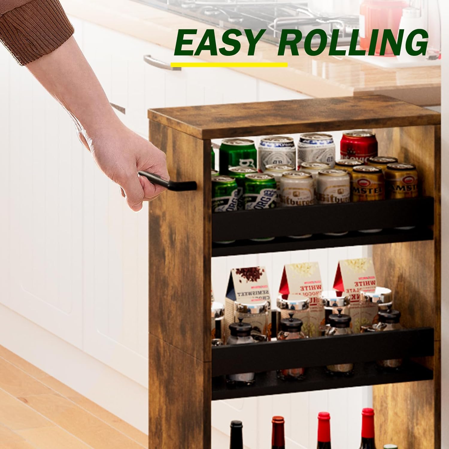 TEAMIX 4 Tier Storage Cart with Handle and Wheels