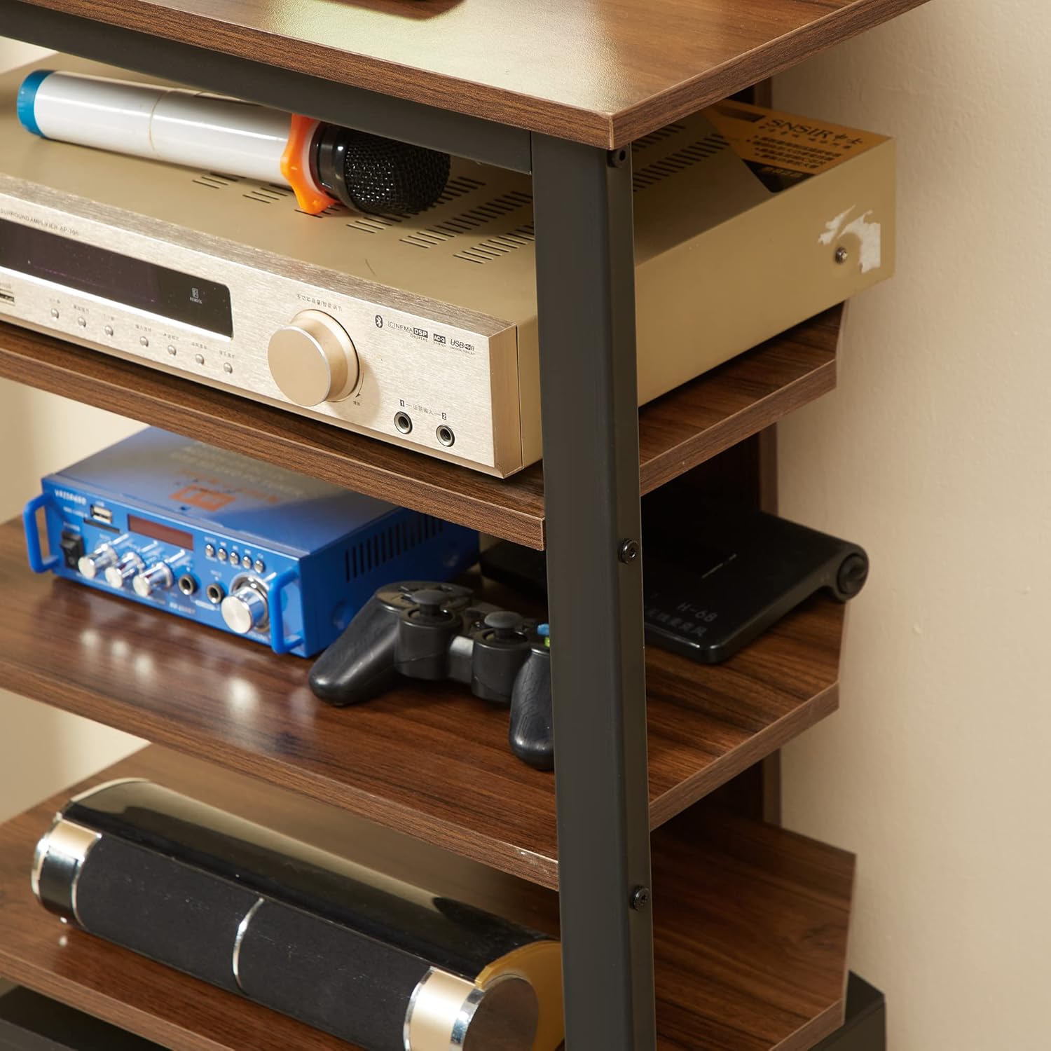 HOMCOM 4-Tier Media Stand with Cable Management Brown