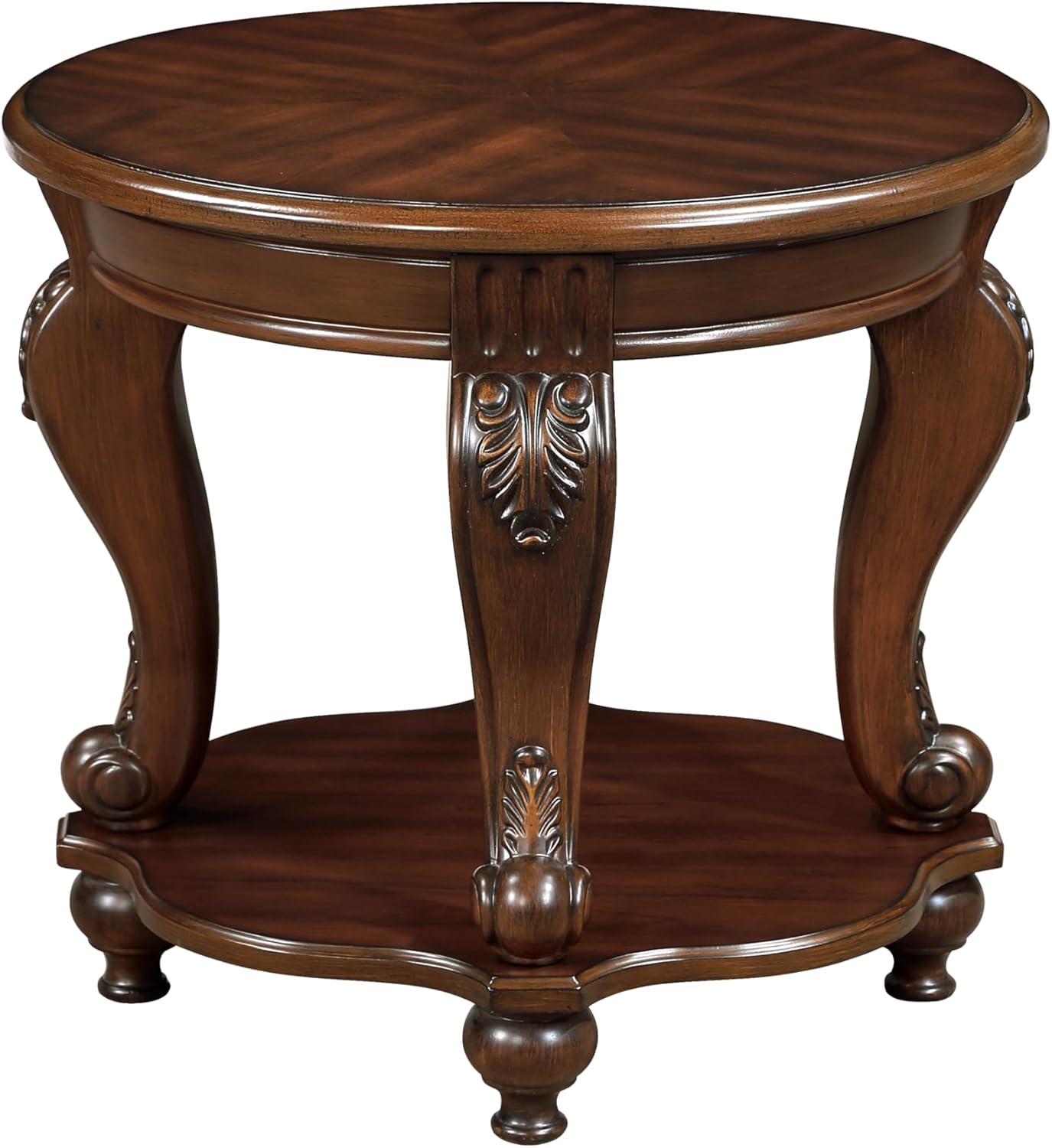 22 Round Wood End Table with 2-Tier Storage