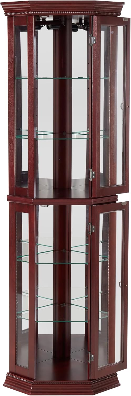Lighted Display Cabinet with Adjustable Shelves and Mirrored Back
