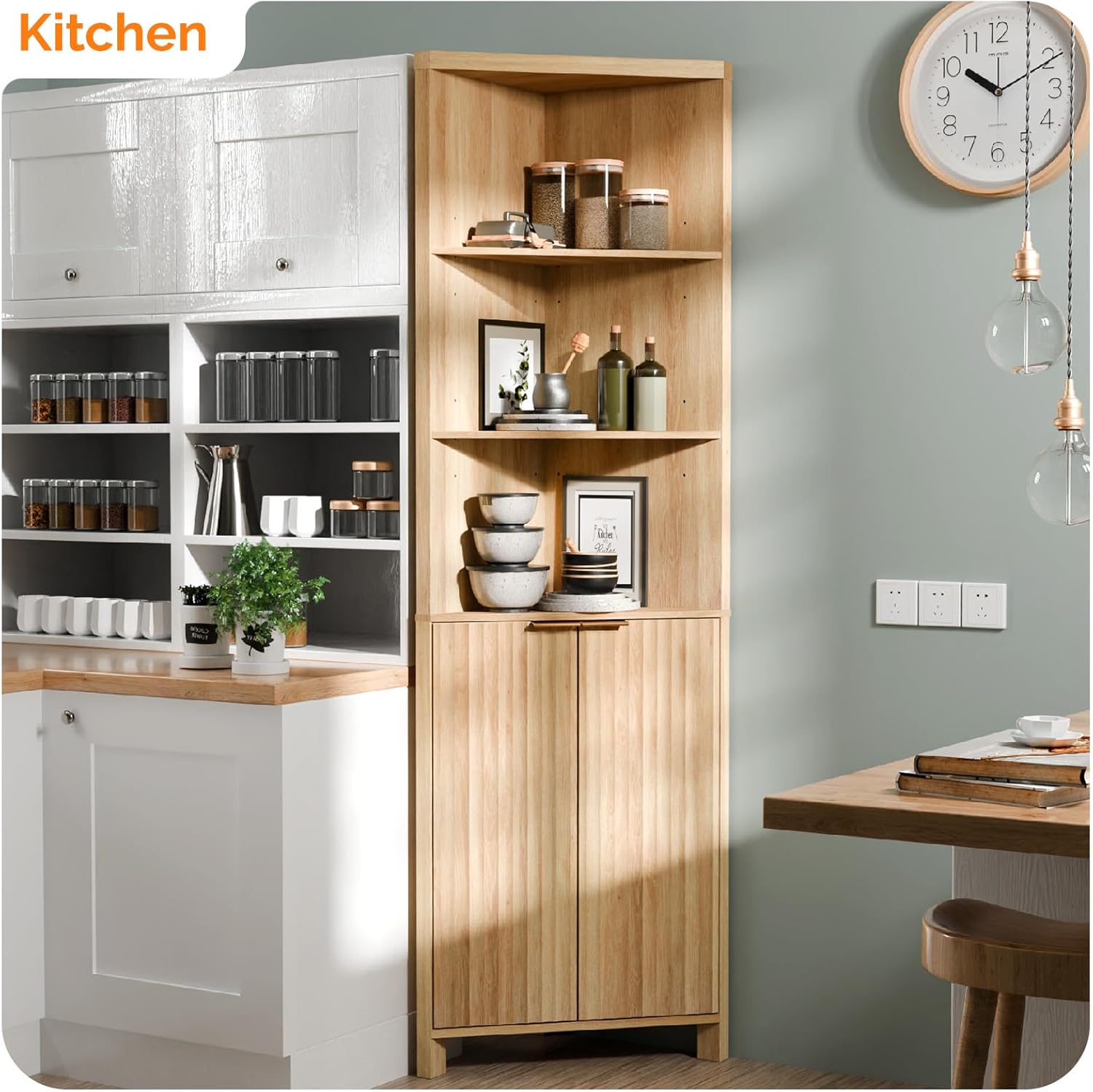 VINGLI 68 Tall Corner Cabinet with Fluted Doors
