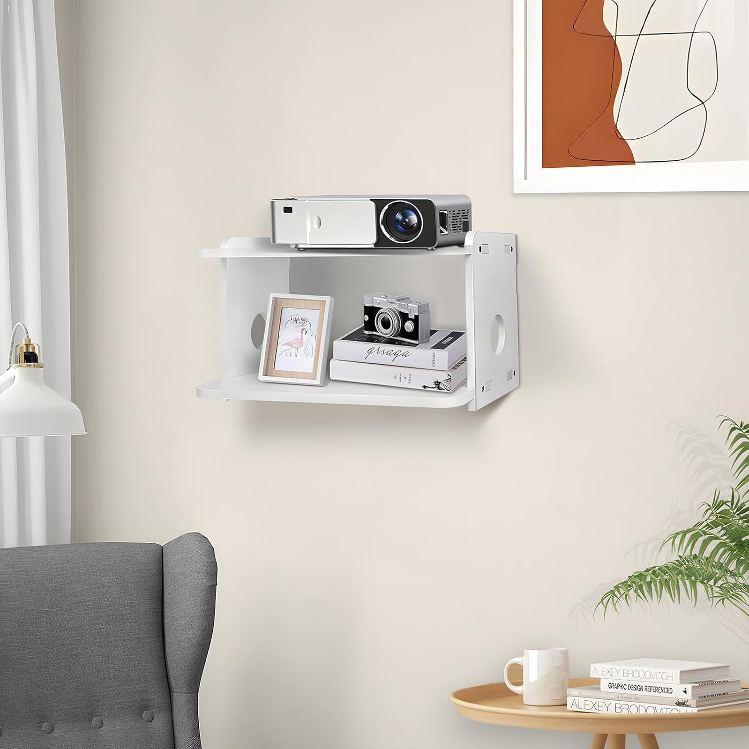 Projector Shelf with Cable Management and Router Storage