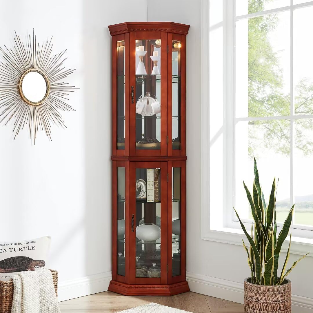 Lighted Curio Cabinet with 6 Adjustable Shelves