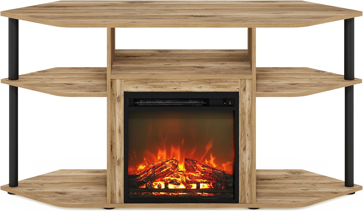 Furinno Jensen Storage Corner TV Stand with Fireplace