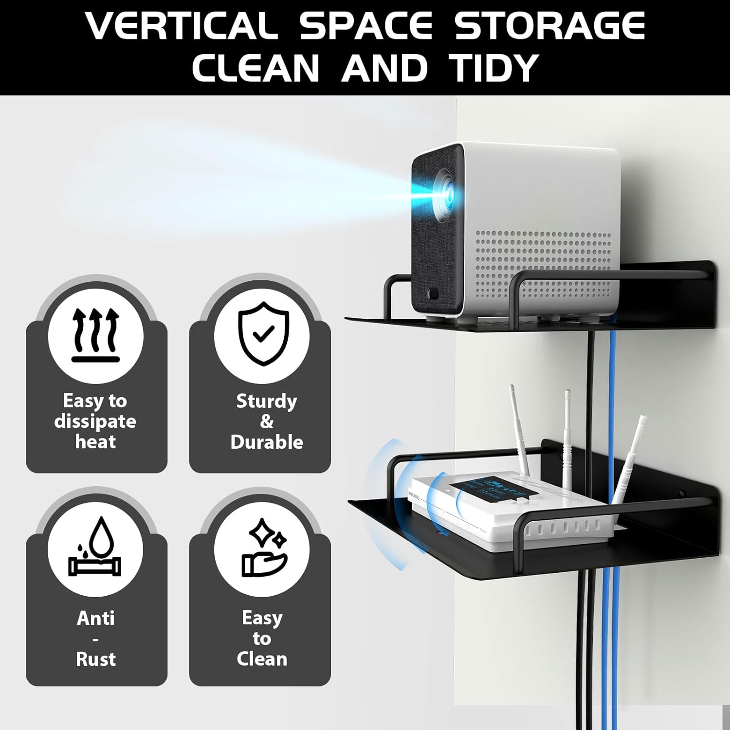 AIYOTAR Projector Shelf Wall Mount for Router Speaker Cable Box