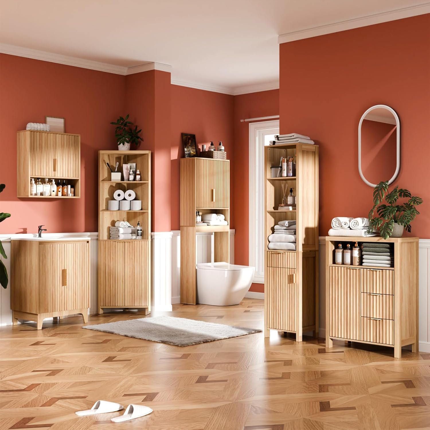 VINGLI 68 Tall Corner Cabinet with Fluted Doors