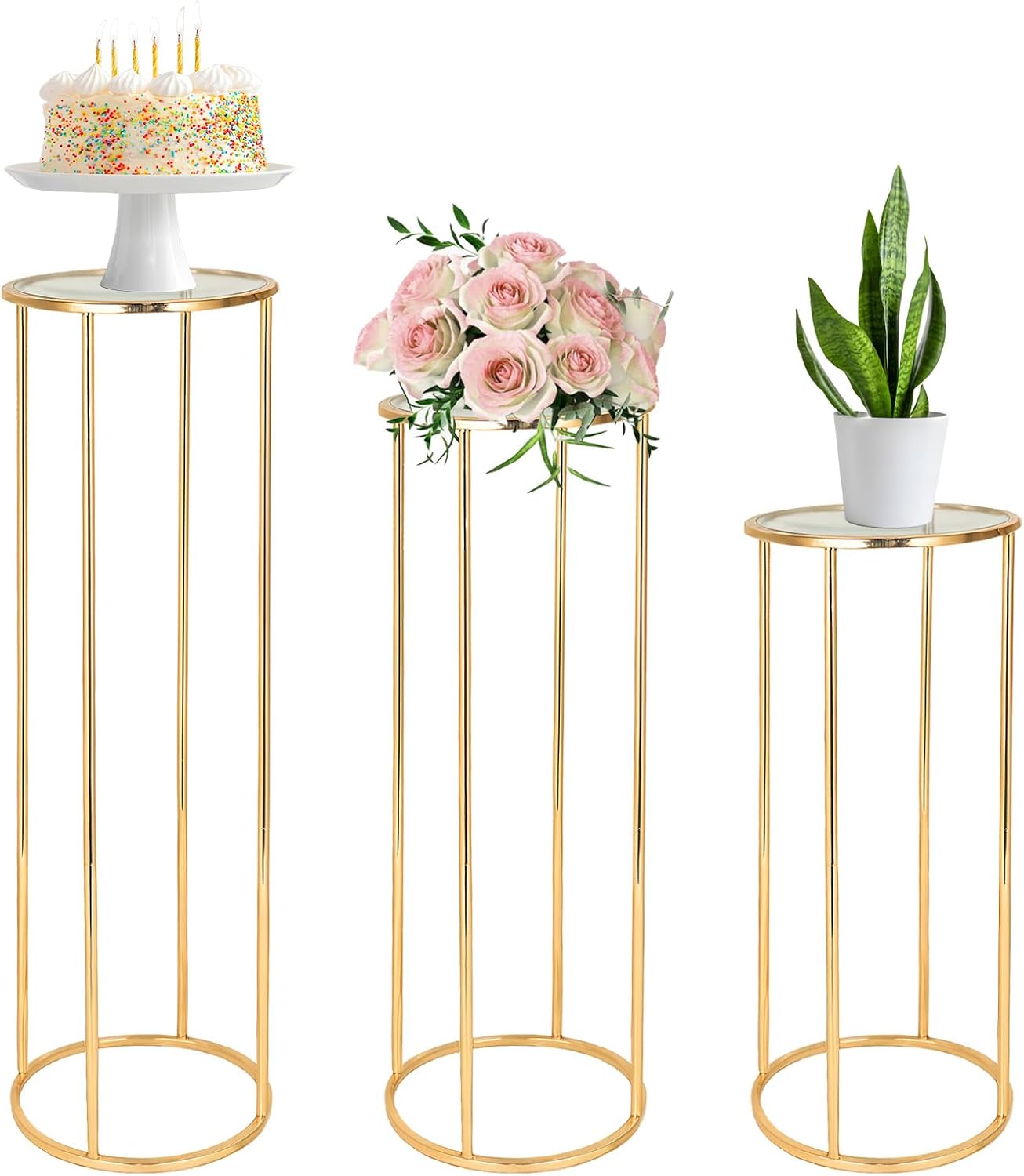 3PCS Gold Metal Cylinder Party Stands for Events Display Tables