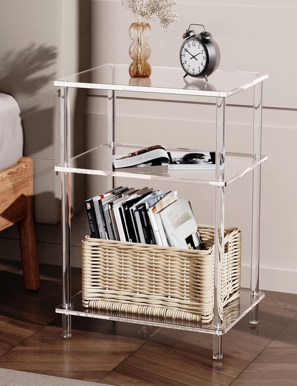 Clear Acrylic 3-Tier End Table for Small Spaces
