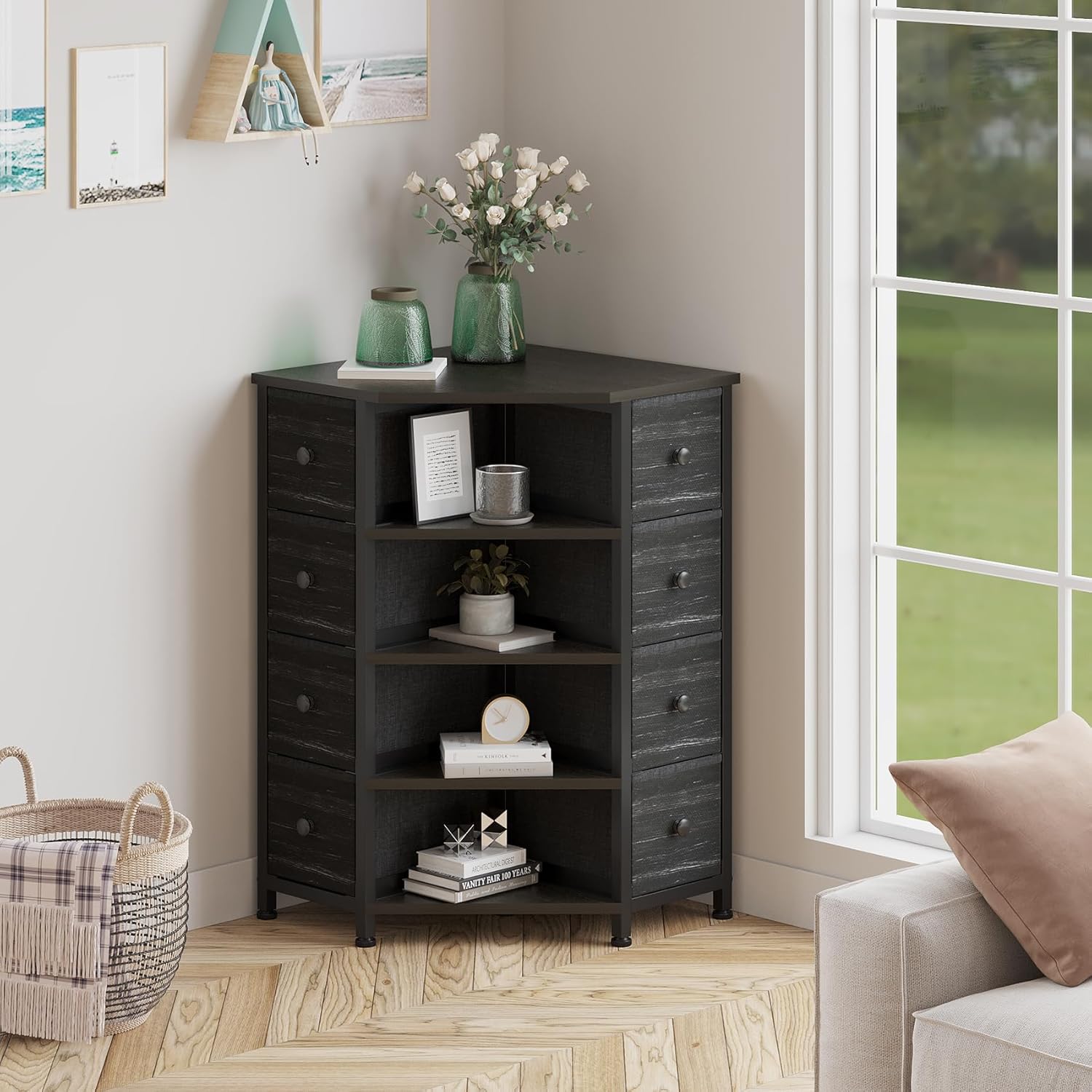 LUMTOK 8 Drawer Corner Dresser with Storage