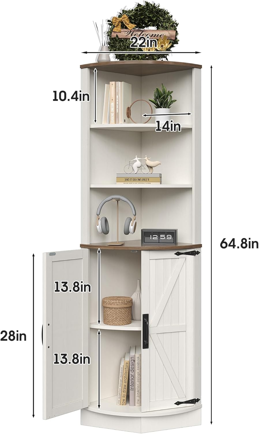 Vabches 648 Tall Farmhouse Corner Cabinet in Antique White