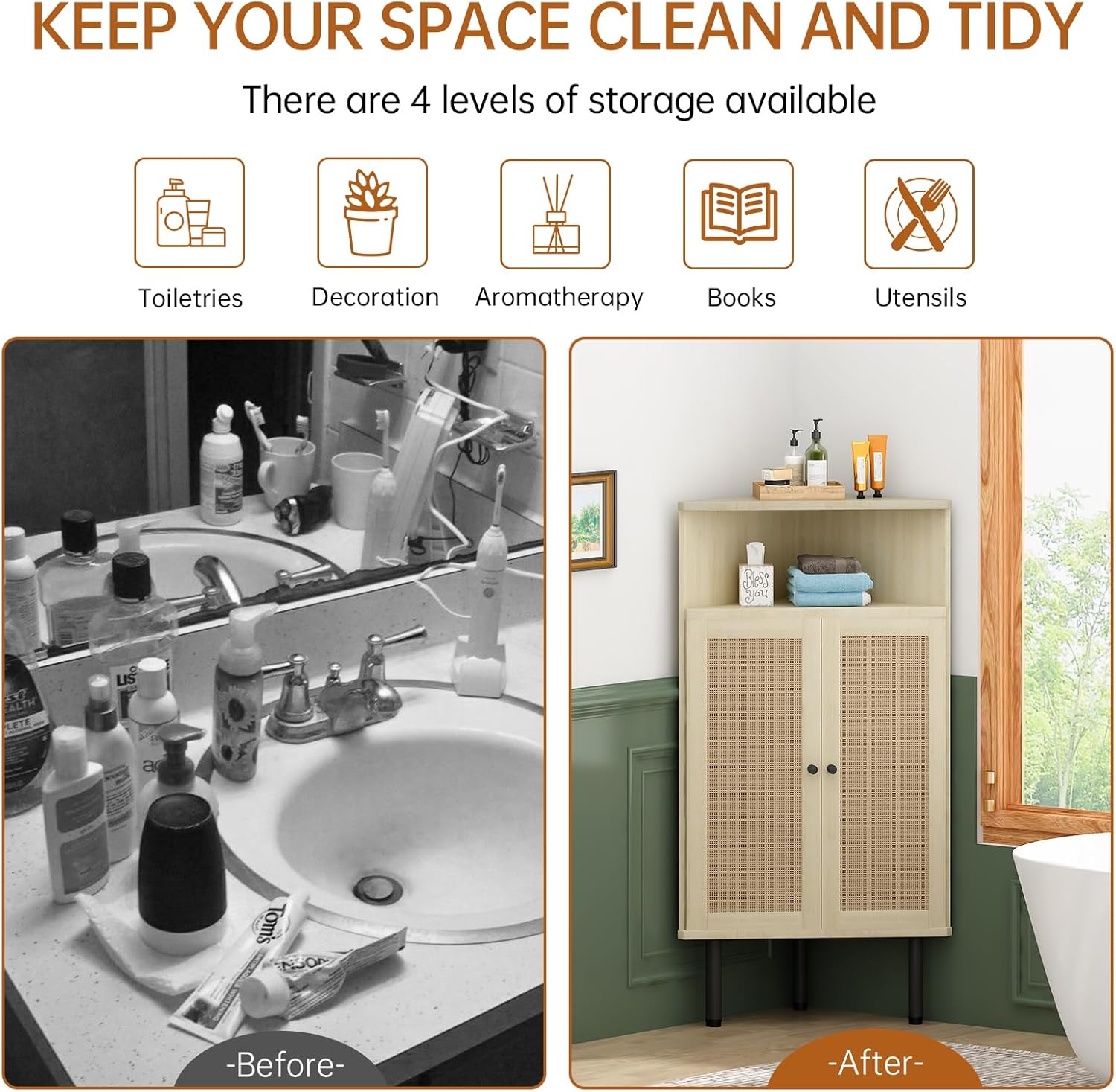 AWQM 4-Tier Corner Cabinet with Shelves and Doors