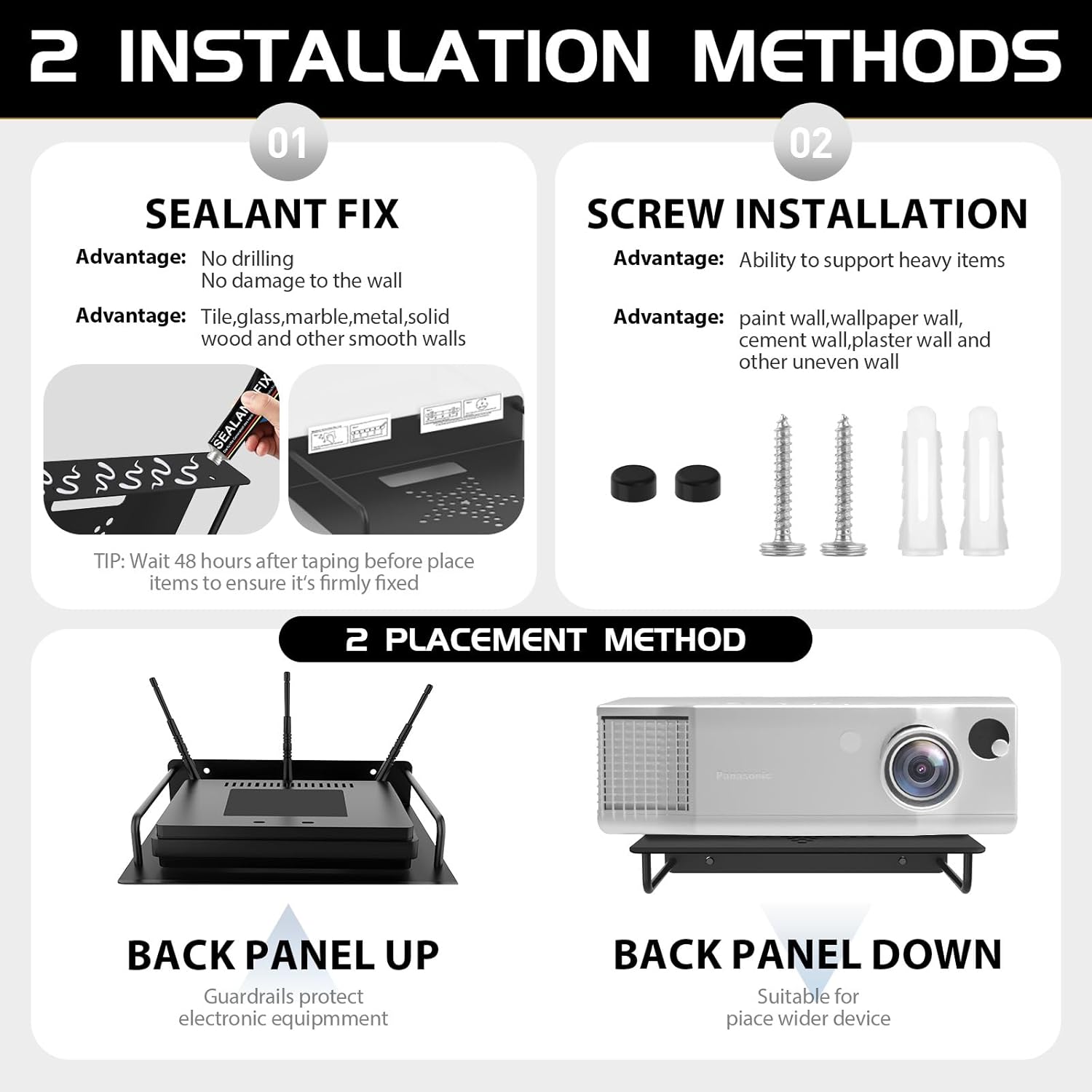 AIYOTAR Projector Shelf Wall Mount for Router Speaker Cable Box