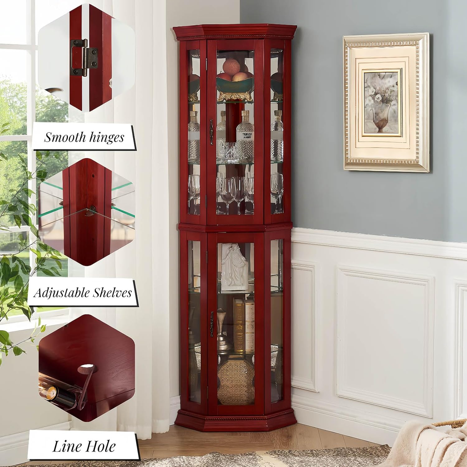 Classic Cherry Display Cabinet with Built-in Lighting