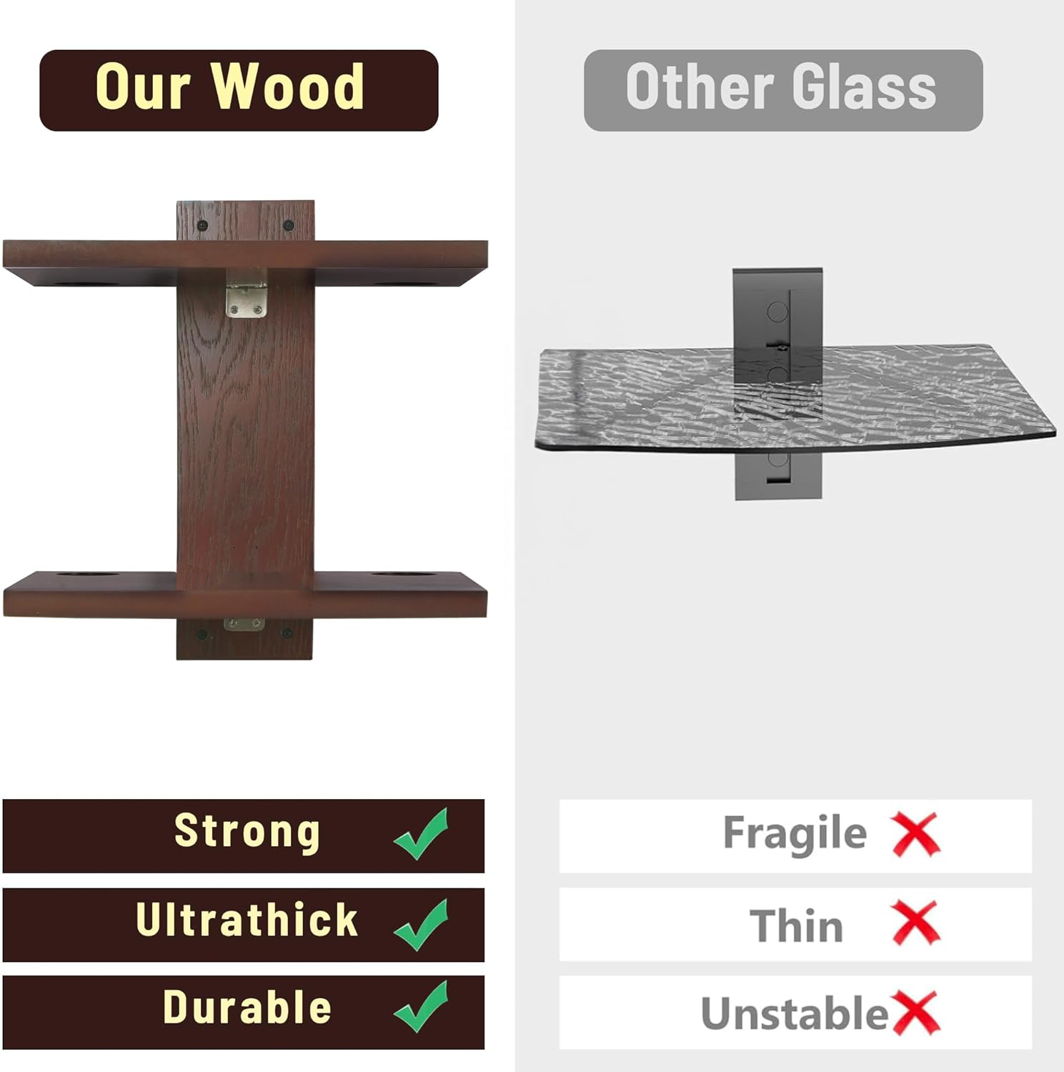 Floating Projector Wall Mount TV Shelf 2 Tiers Walnut