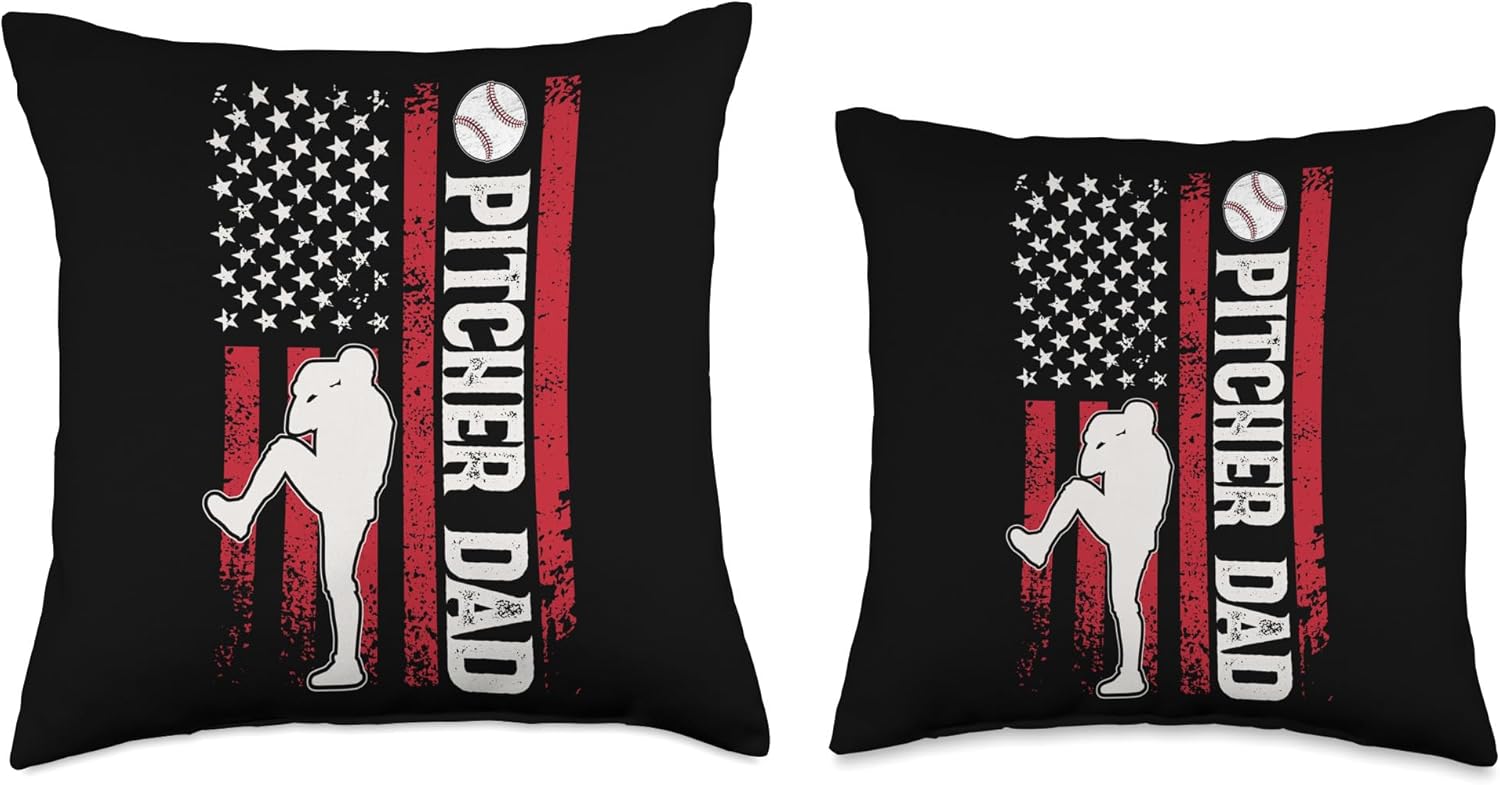 Baseball Pitcher Dad US Flag Throw Pillow