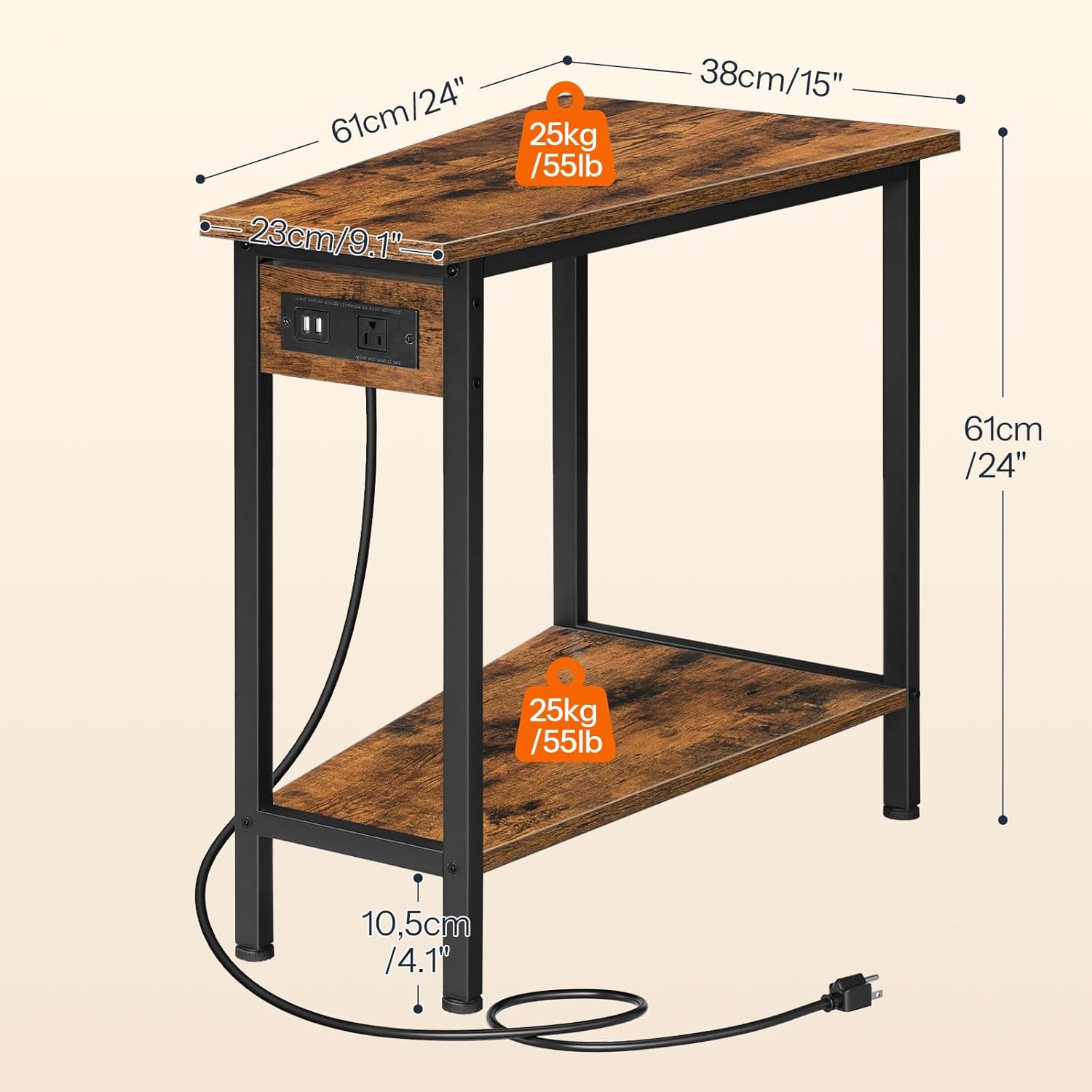 HOOBRO Wedge End Table with Charging Station