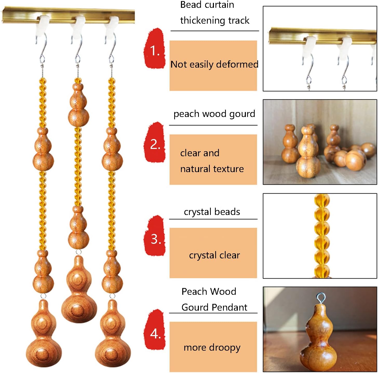 Retro Style Wood Beaded Curtain for Room Divider