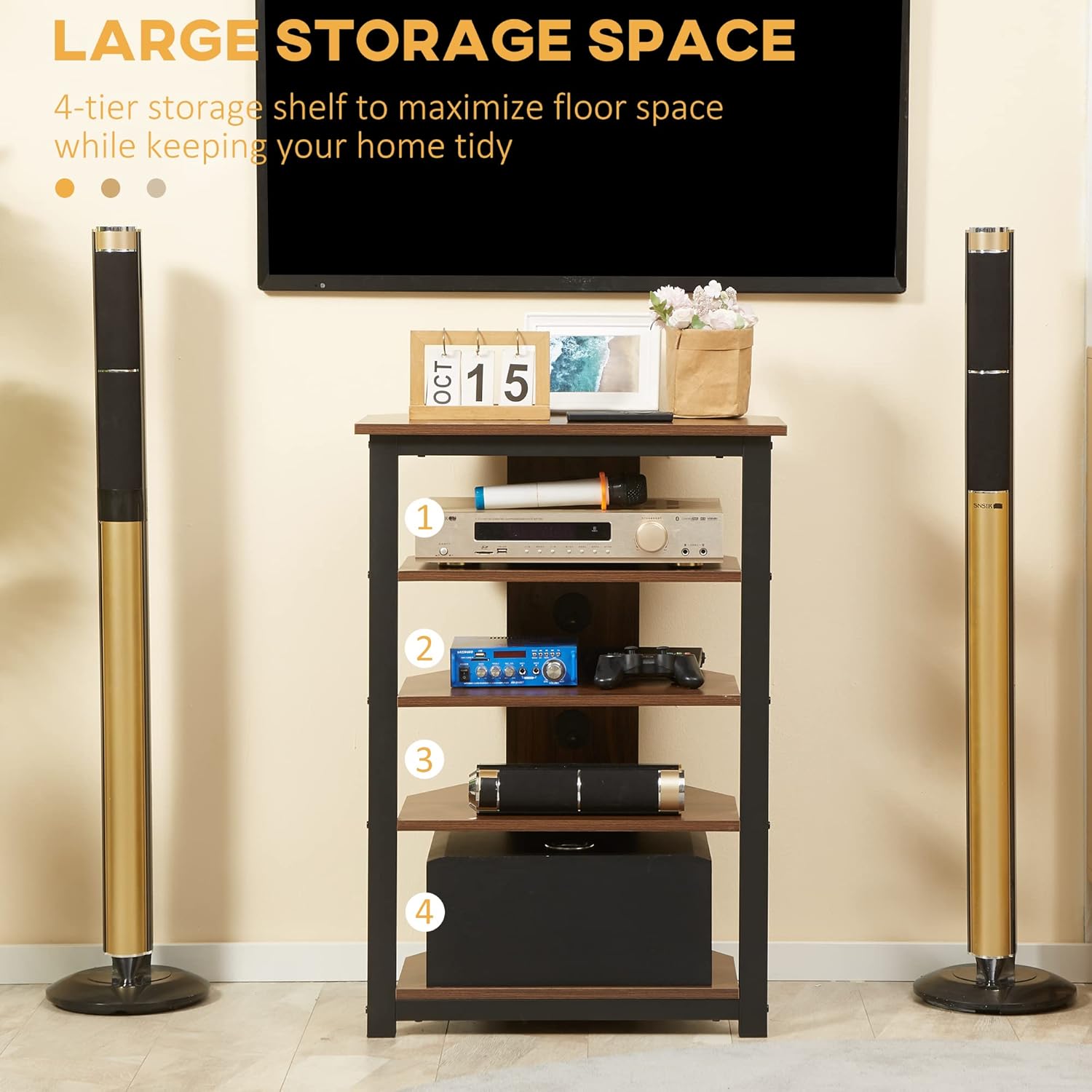 HOMCOM 4-Tier Media Stand with Cable Management Brown