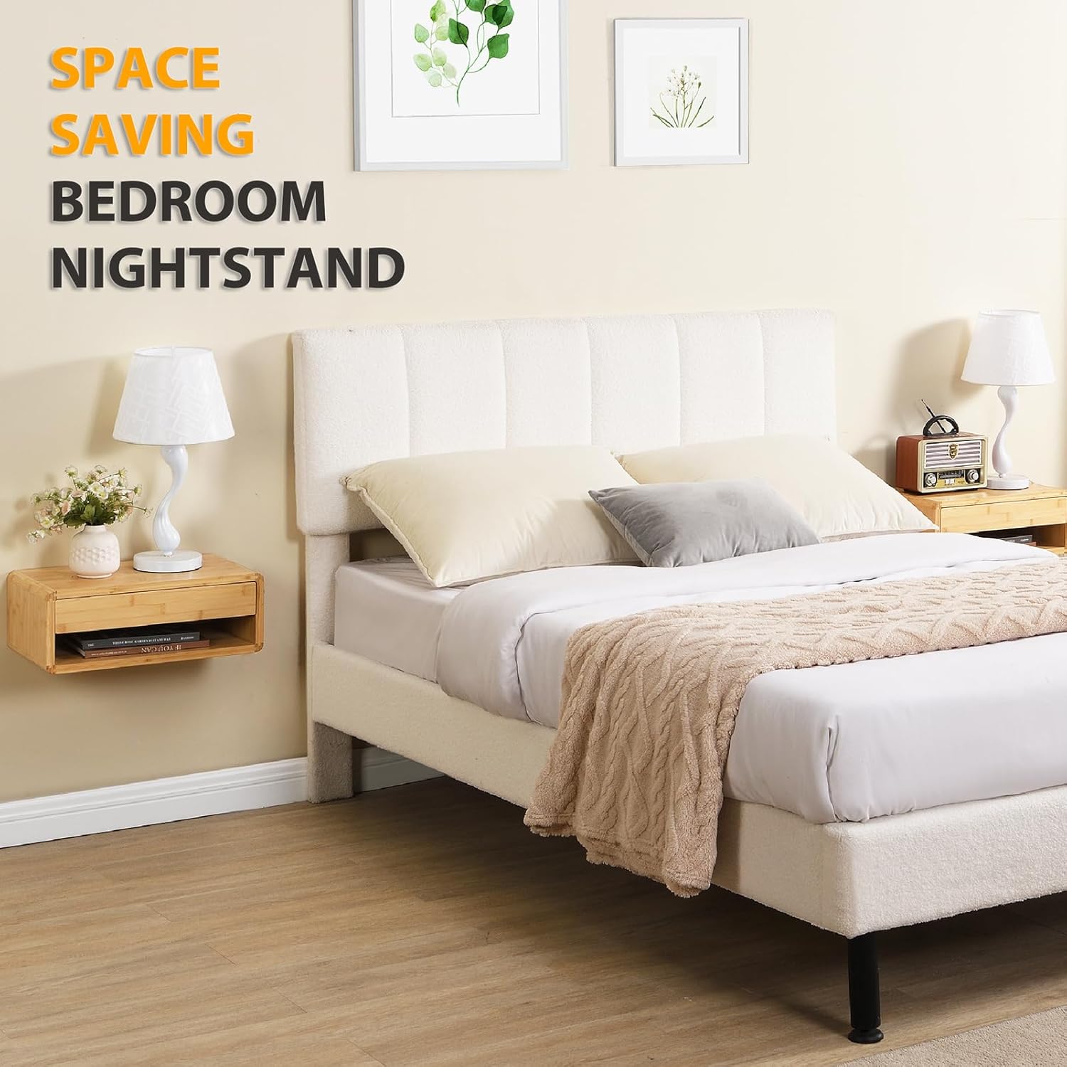 Bamboo Floating Nightstand with Storage Drawer