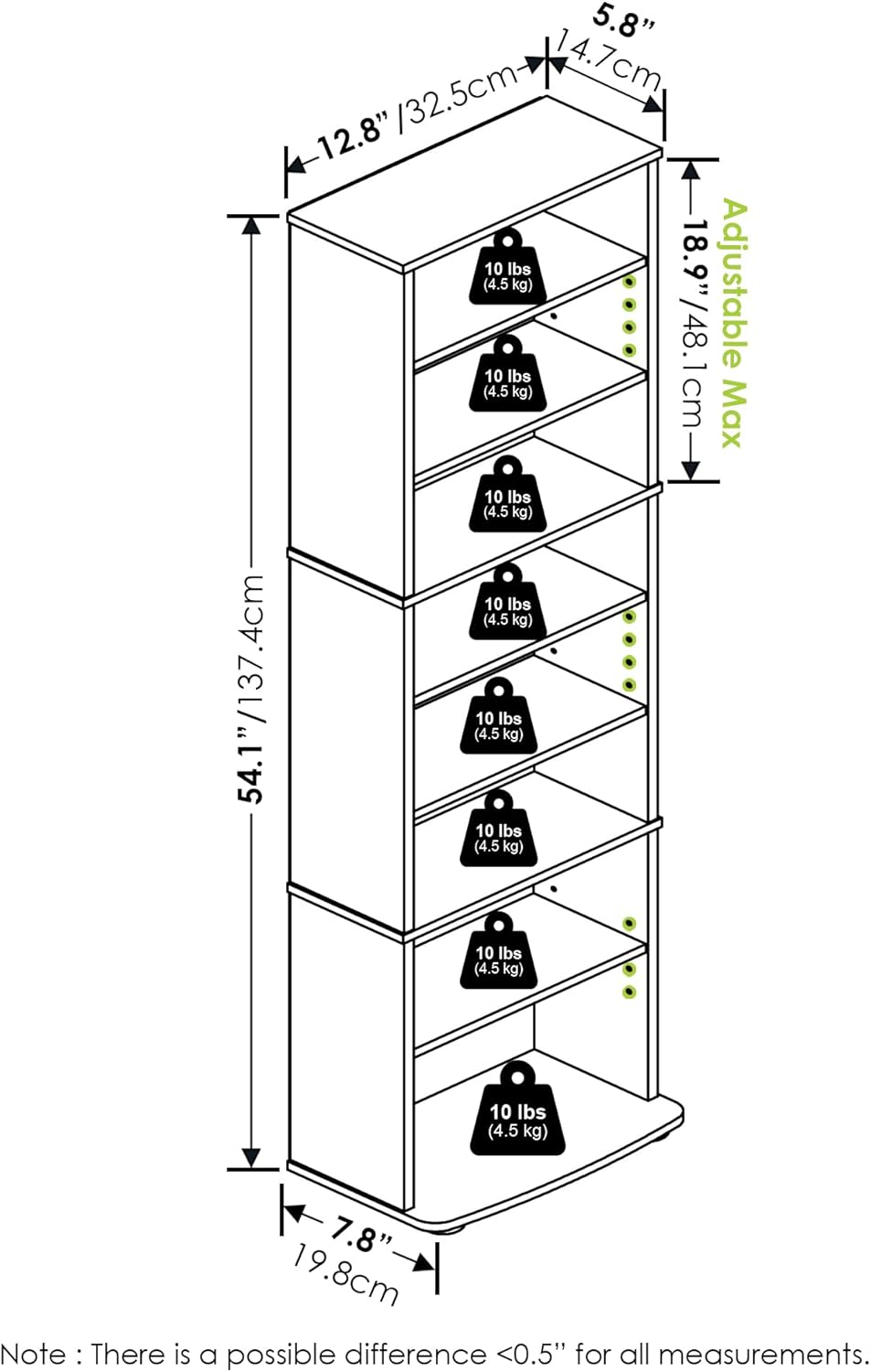 Furinno Jaya Space Saving Multimedia Storage Tower White