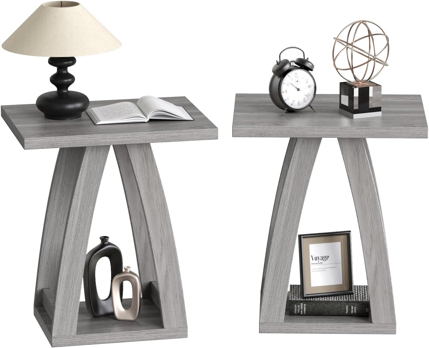 Modern Grey End Table Set of 2 for Living Room and Bedroom