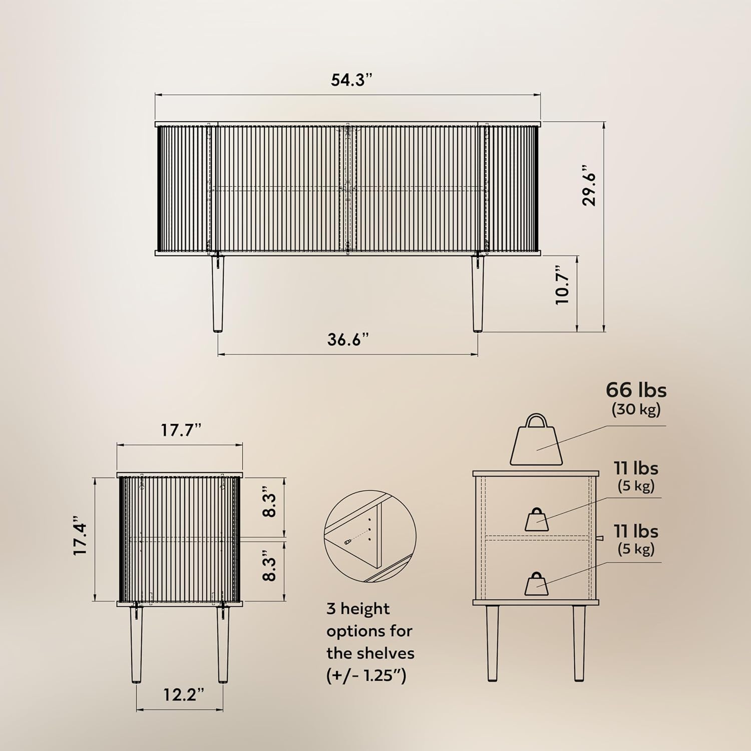 WERMO 55 Inch Sideboard Storage Cabinet with Doors and Shelves