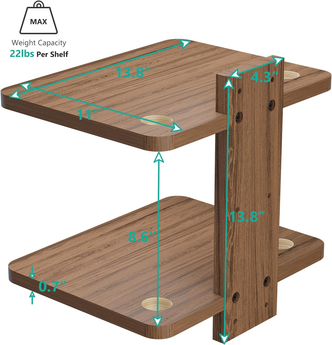 WALI Floating TV Shelf 2 Shelves 22lbs Weight Capacity