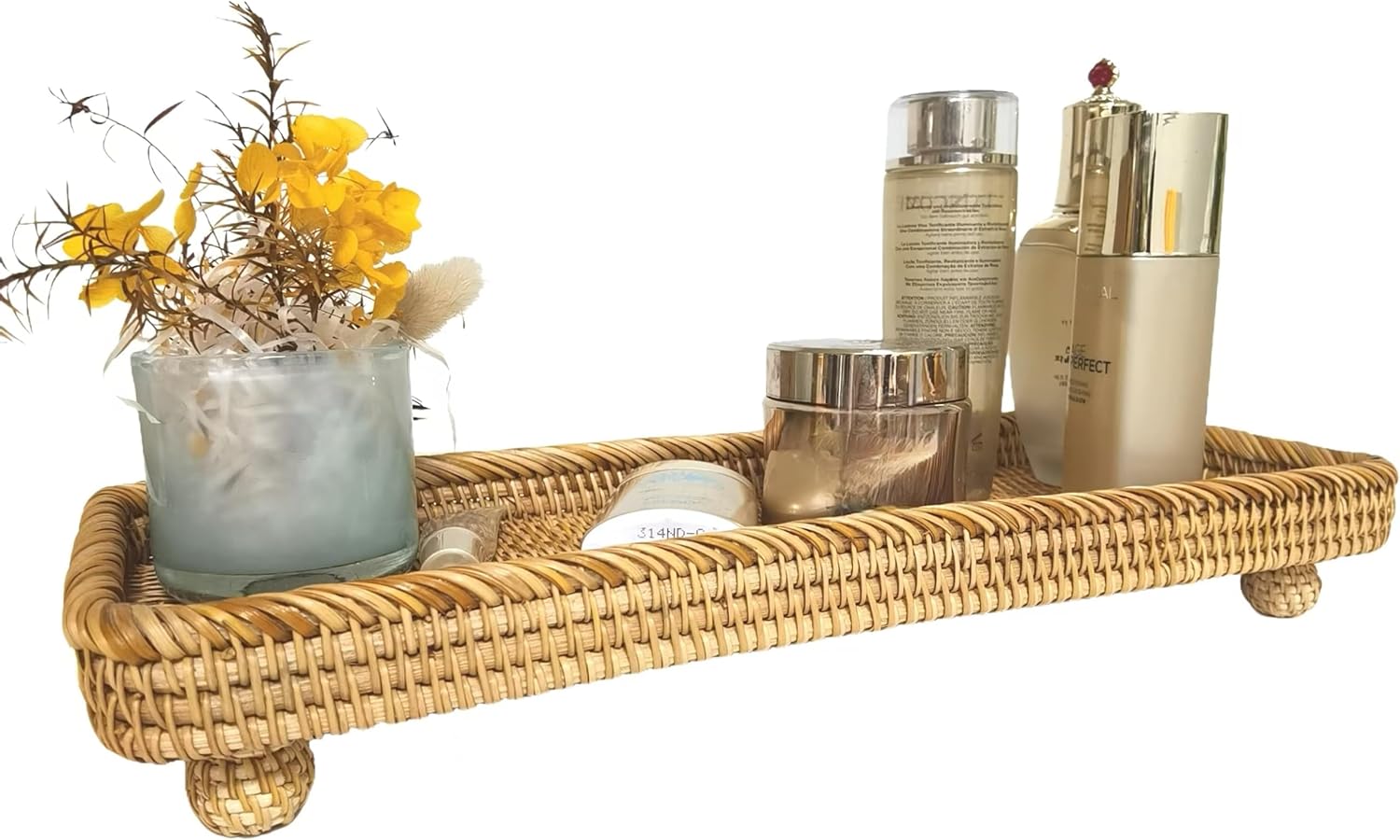 i-lan 17 Inch Rectangle Wicker Pedestal Display Riser for Table Centerpiece