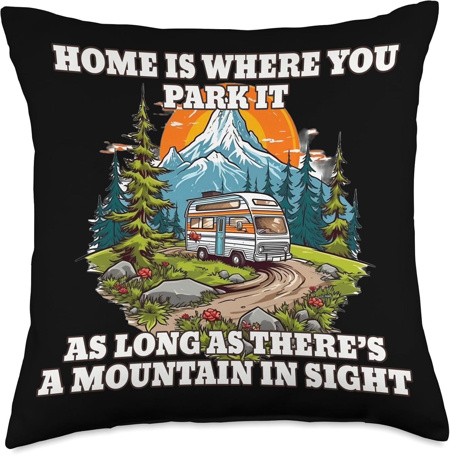 Caravan RV Camper Throw Pillow 18x18 Multicolor