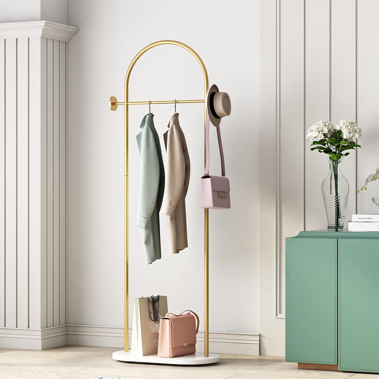 DRIRON Modern Gold Clothes Racks with Shelves