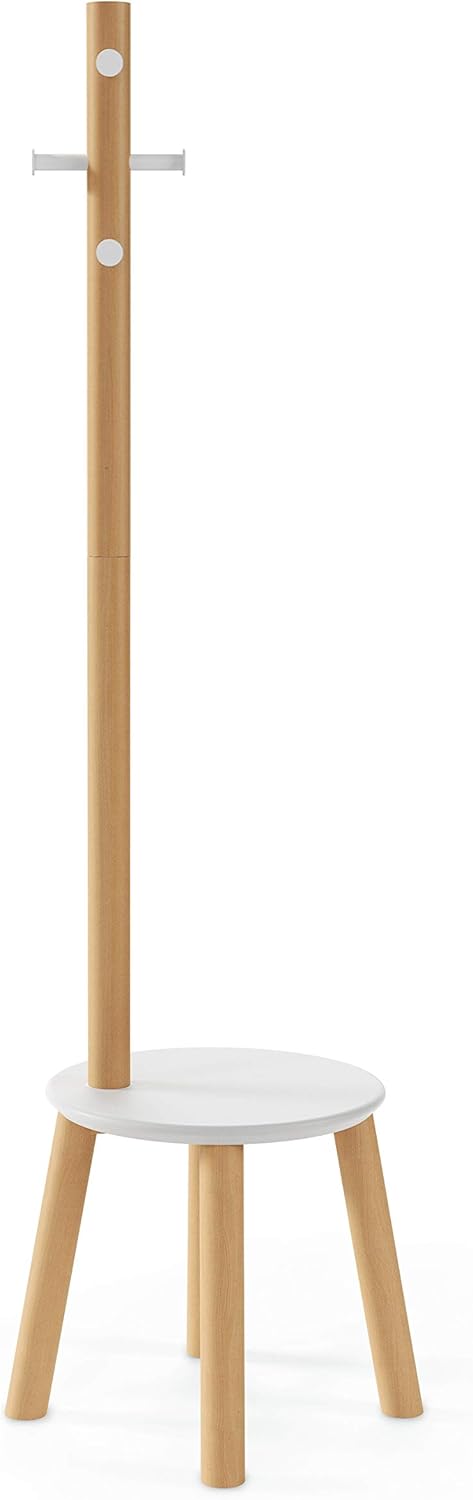 Umbra Pillar Coat Rack with Stool WhiteNatural