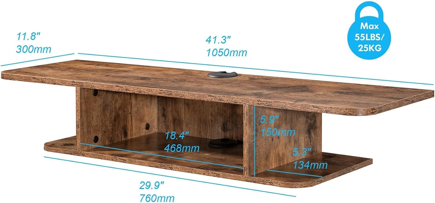 FITUEYES 2-Tier Floating TV Shelf Wall Mount Rustic Brown
