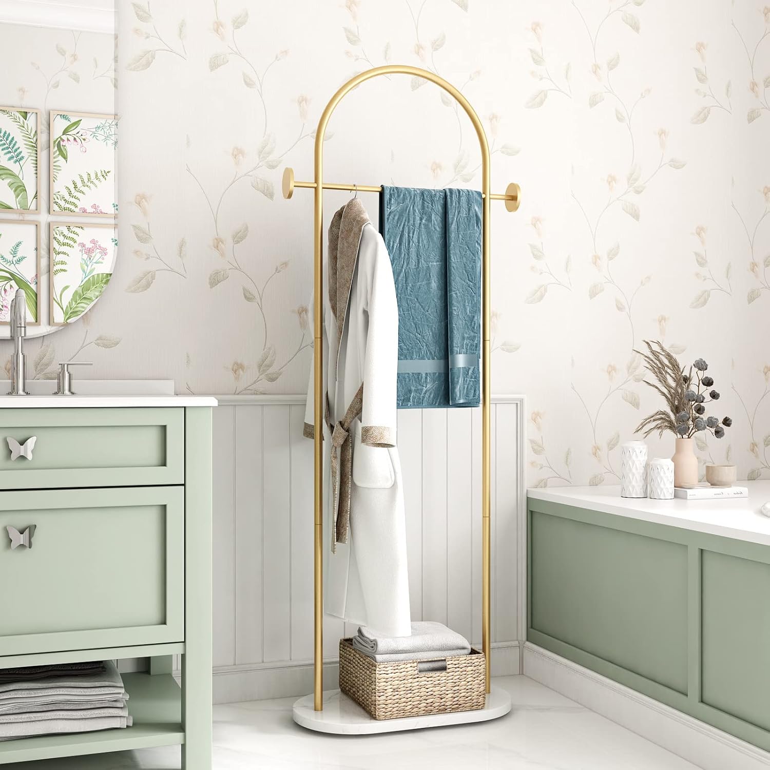 DRIRON Modern Gold Clothes Racks with Shelves